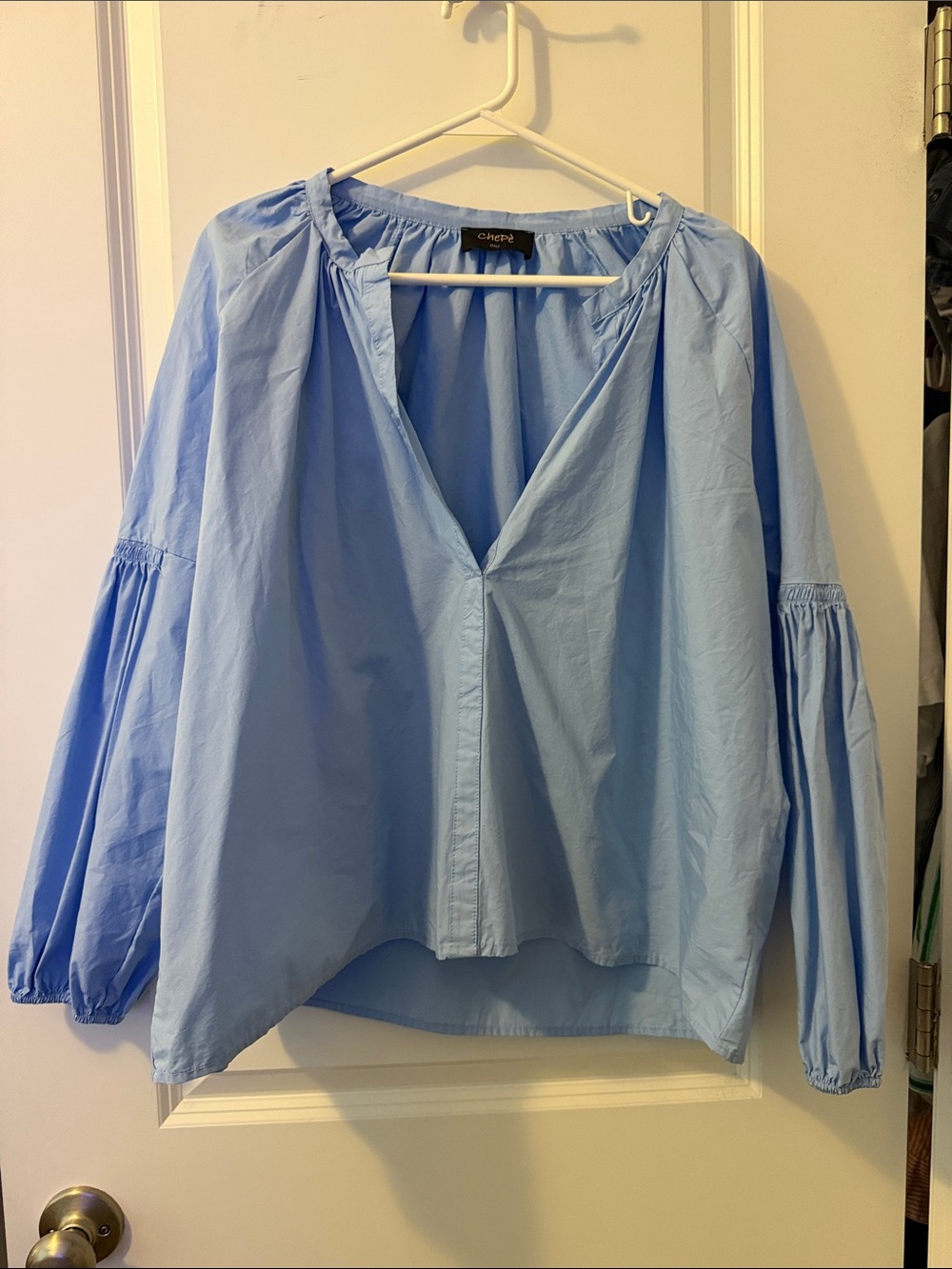 Light Blue V-Neck Peasant Blouse by Chico's